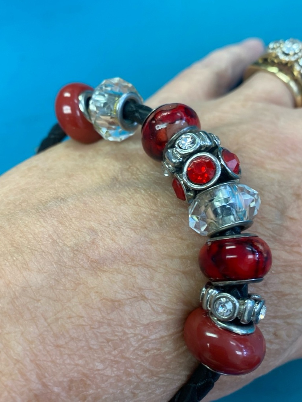 Red and Crystal Bead Charm Bracelet - Women Jewelry